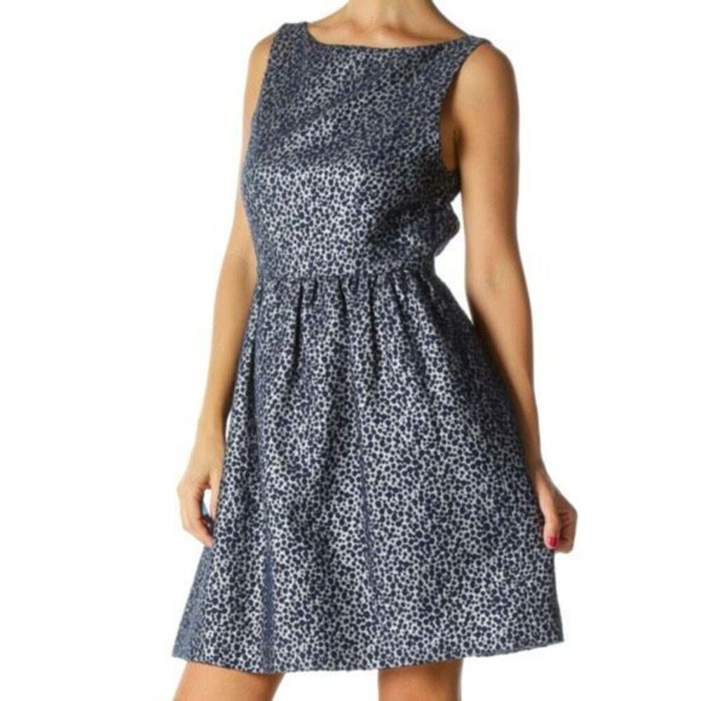 Alice + Olivia Fit Flare Polka Dot Dress in Blue Metallic Size 10